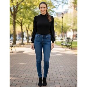 Pleione Anthropologie Womens Balloon Long Sleeve Bodysuit‎ Black Stretch XL